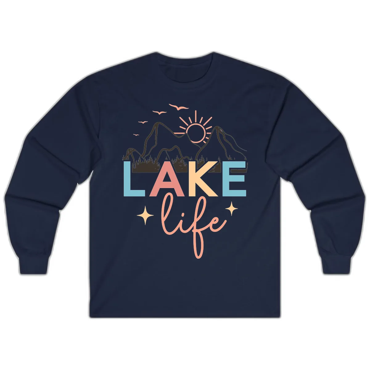 Mountain Lake Life Typography Long Sleeve in Navy